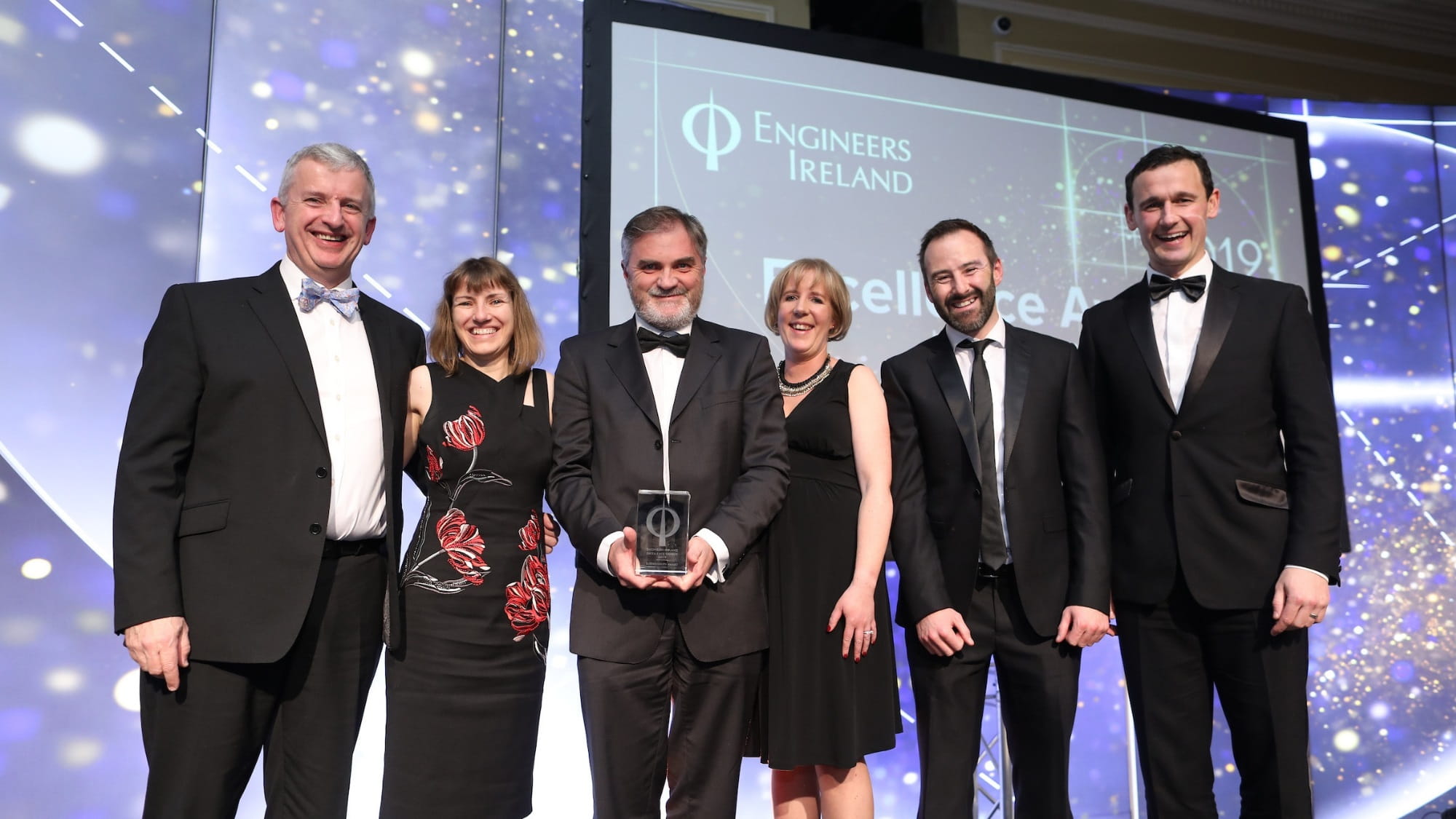 John Burgess (Arup), Edith Blennerhassett (Arup), Ruairí ó Dúlaing (Dún Laoghaire Rathdown (DLR) County Council, receiving the Sustainability Award), Claire Lyons (Irish Water), Eoin O'Brien (DLR County Council) and Dara O'Daly (DLR County Council).