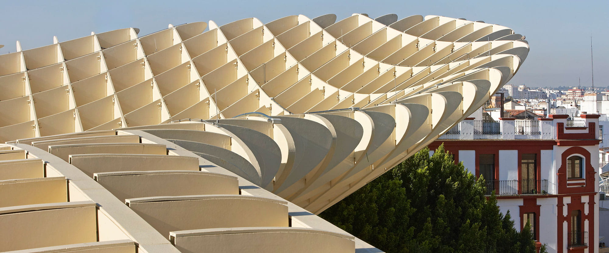 A view of the Seville skyline from atop the Metropol Parasol