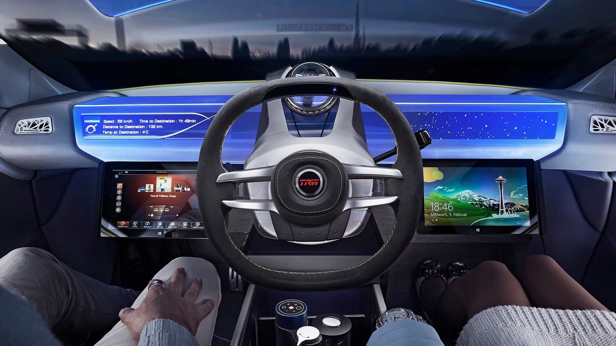 Cockpit and dashboard of connected vehicle. 