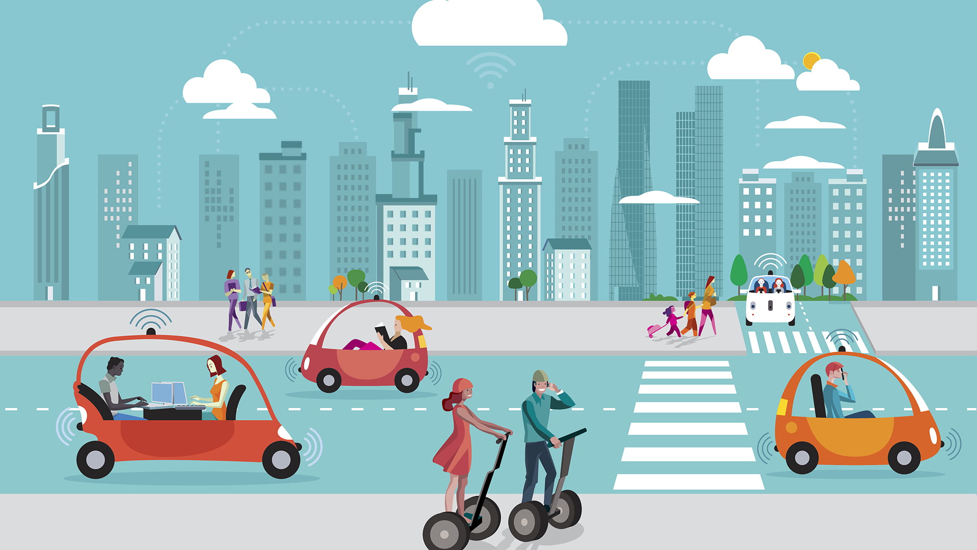 Visualisation of autonomous vehicles and pedestrians in the city