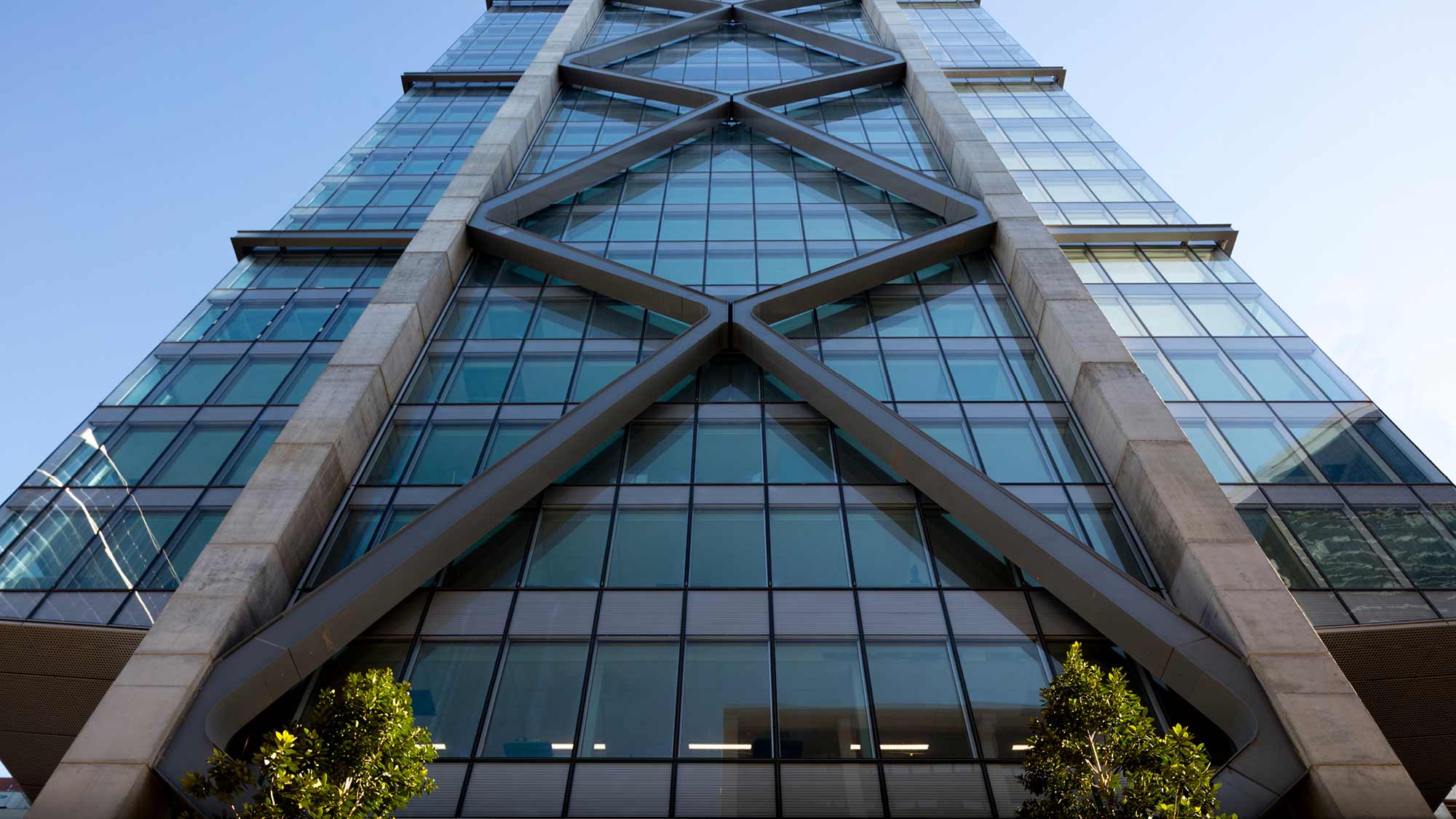 100 Mount Street North Sydney building, looking upwards along the exterior facade
