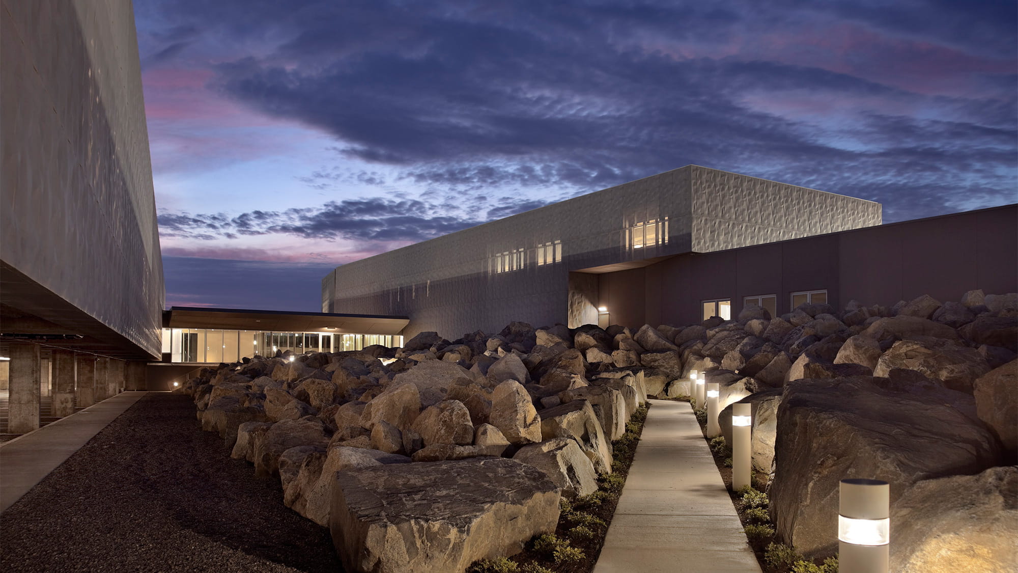 Calais Land Port of Entry at twilight