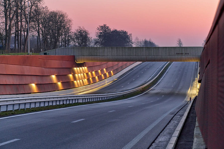 The design takes the time into account which the human eye needs to adjust to different lighting levels, as well as the impact of the lighting to the natural surrounding habitat.