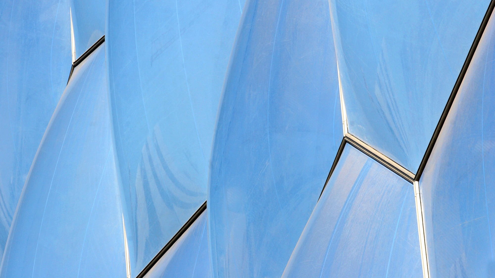 The exterior view of National Aquatics Center (Water Cube) showing the bubble structure