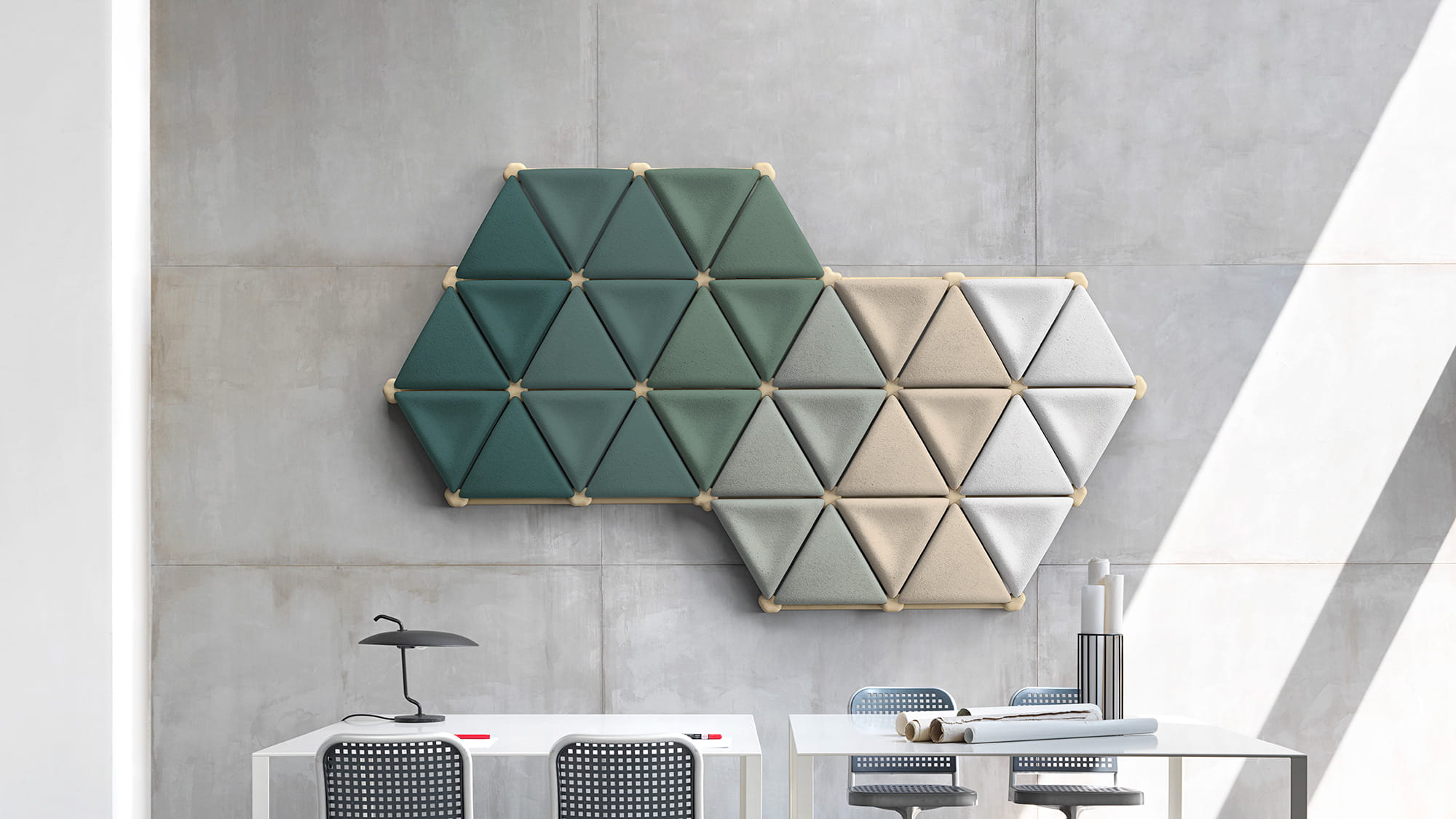 The Foresta acoustic system on the wall of an office