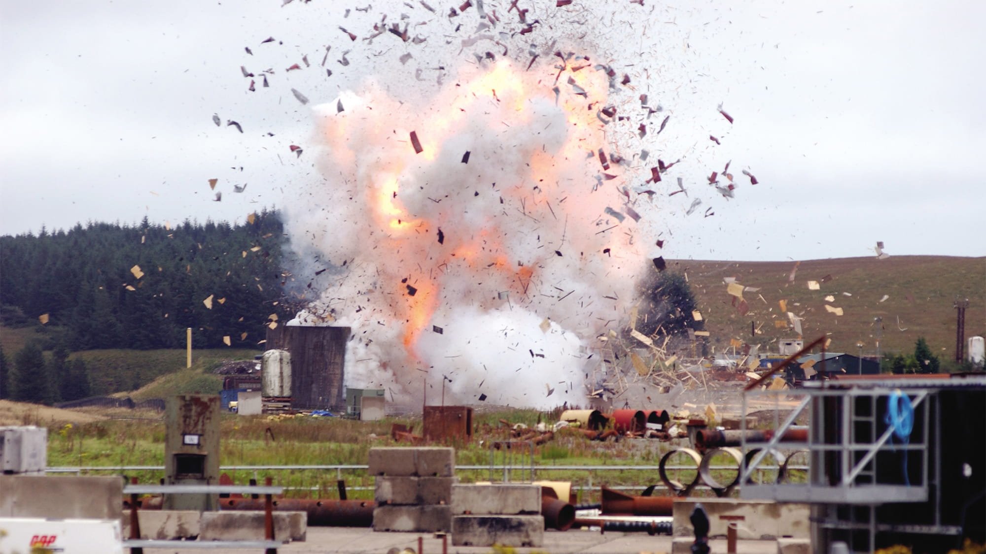 Arup Security Consulting were involved in exploding a life-size model of the 1605 parliament building for the 400th anniversary of the Gunpowder plot, for TV production company Darlow Smithson. Photo: Darlow Smith Productions
