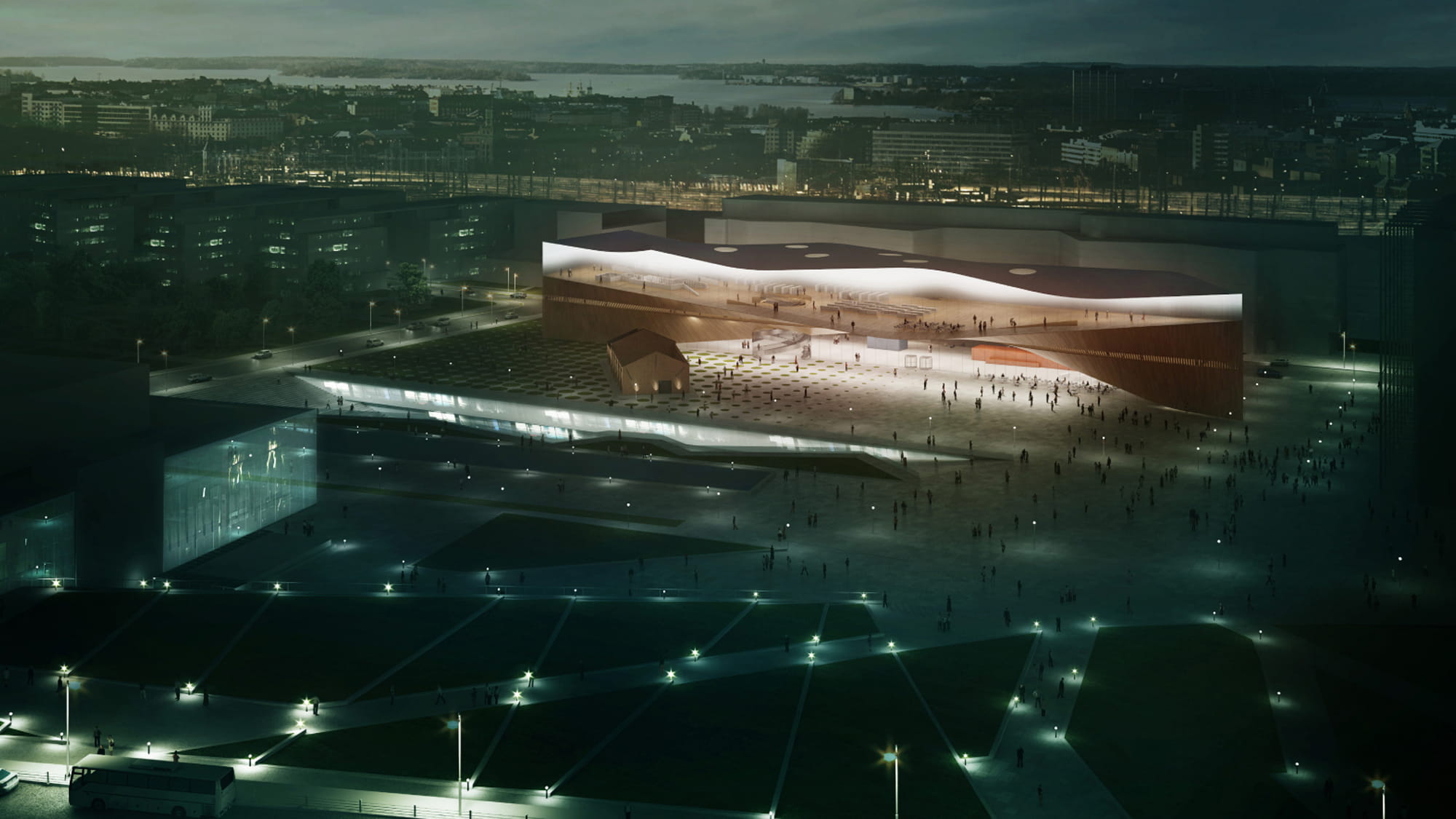 Night view of the project. Credit: ALA Architects