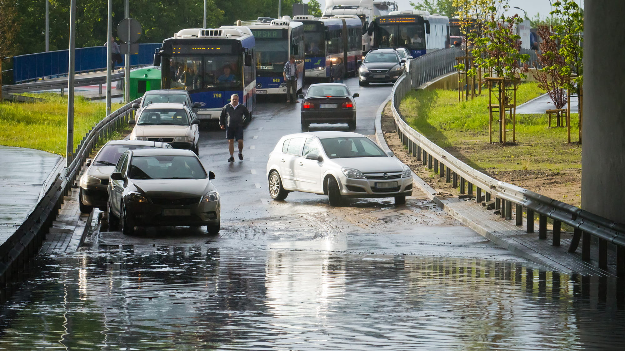 Flooding on a road in Poland