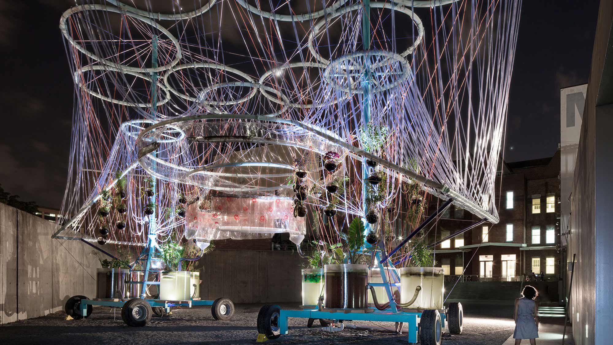 Cosmos, MoMA PS1 installation at night 