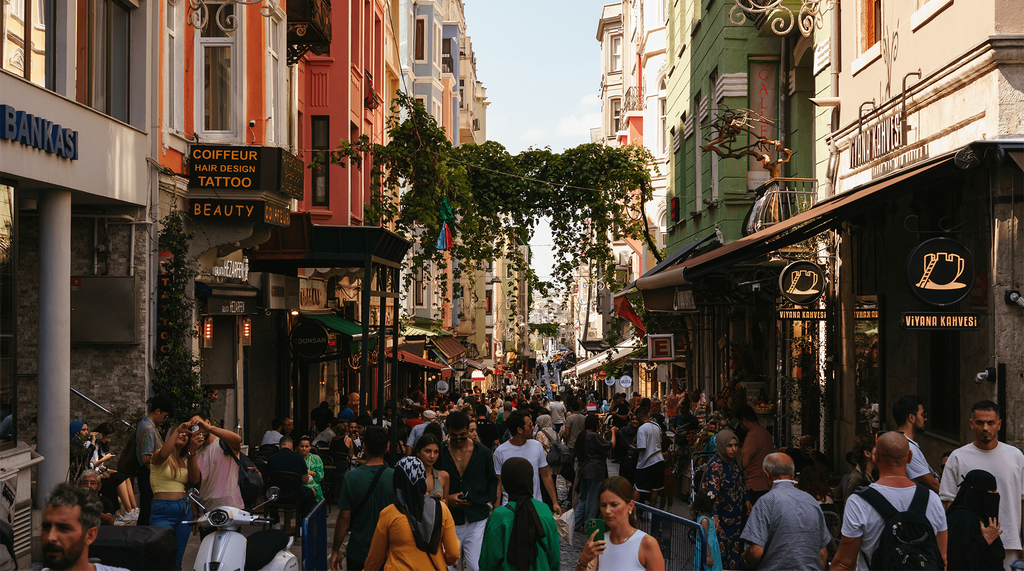 Many people walking on a street