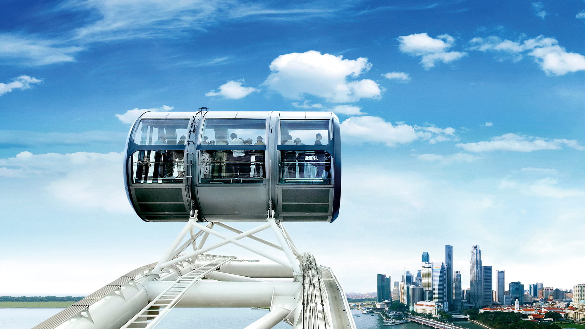Views of the city skyline from the Singapore Flyer at day time