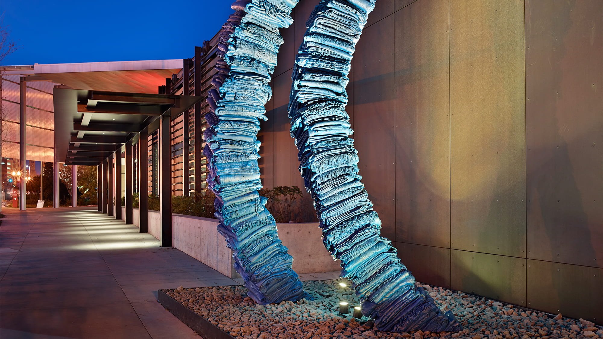 Exterior of the Tacoma Art Museum at twilight