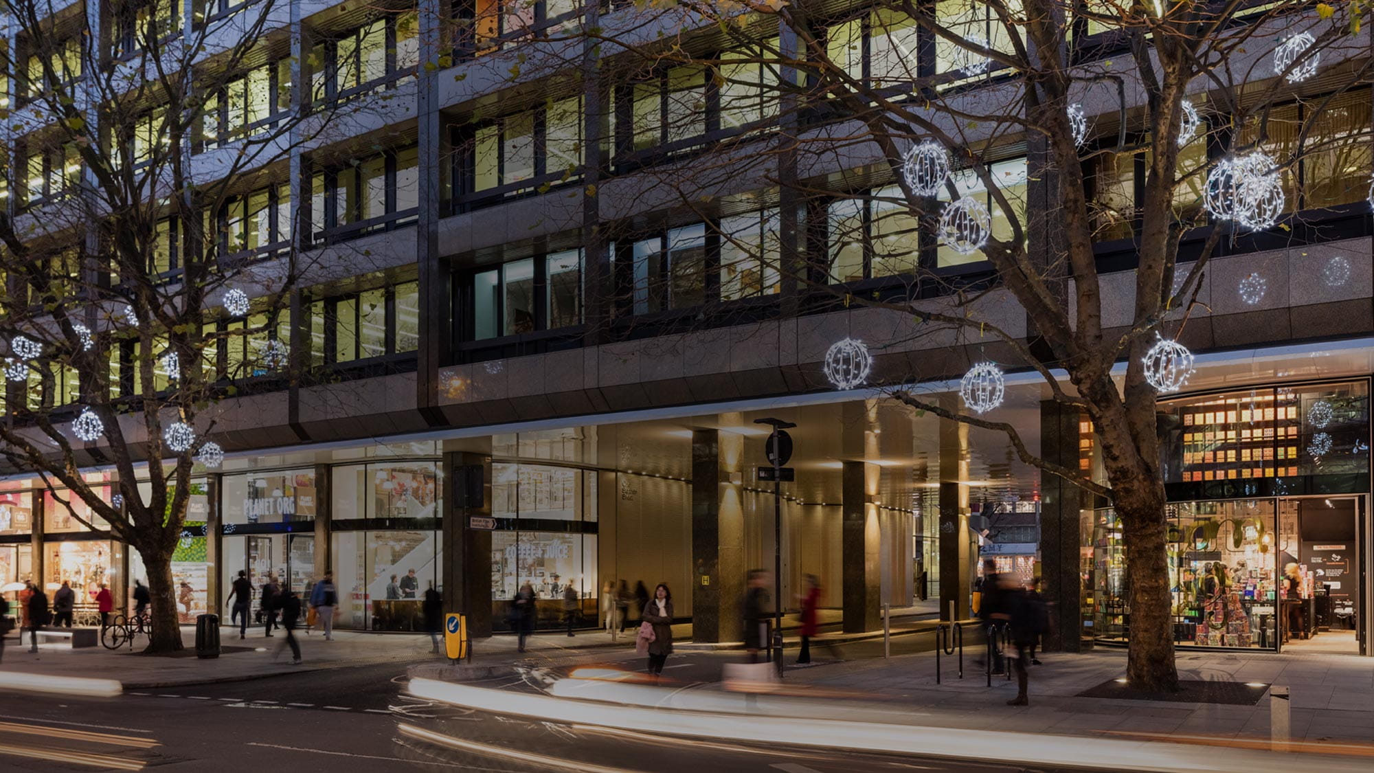 Tottenham Court Walk shopping complex at night