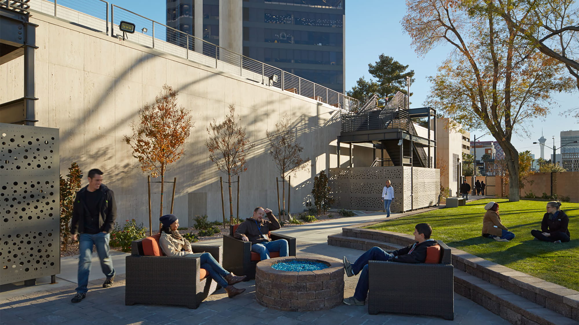 The Zappos.com Corporate Campus is a building reuse project located in downtown Las Vegas where Arup provided the structural, mechanical, electrical, and plumbing engineering, as well as lighting, fire, acoustic, and sustainability services. Photo: Bruce Damonte