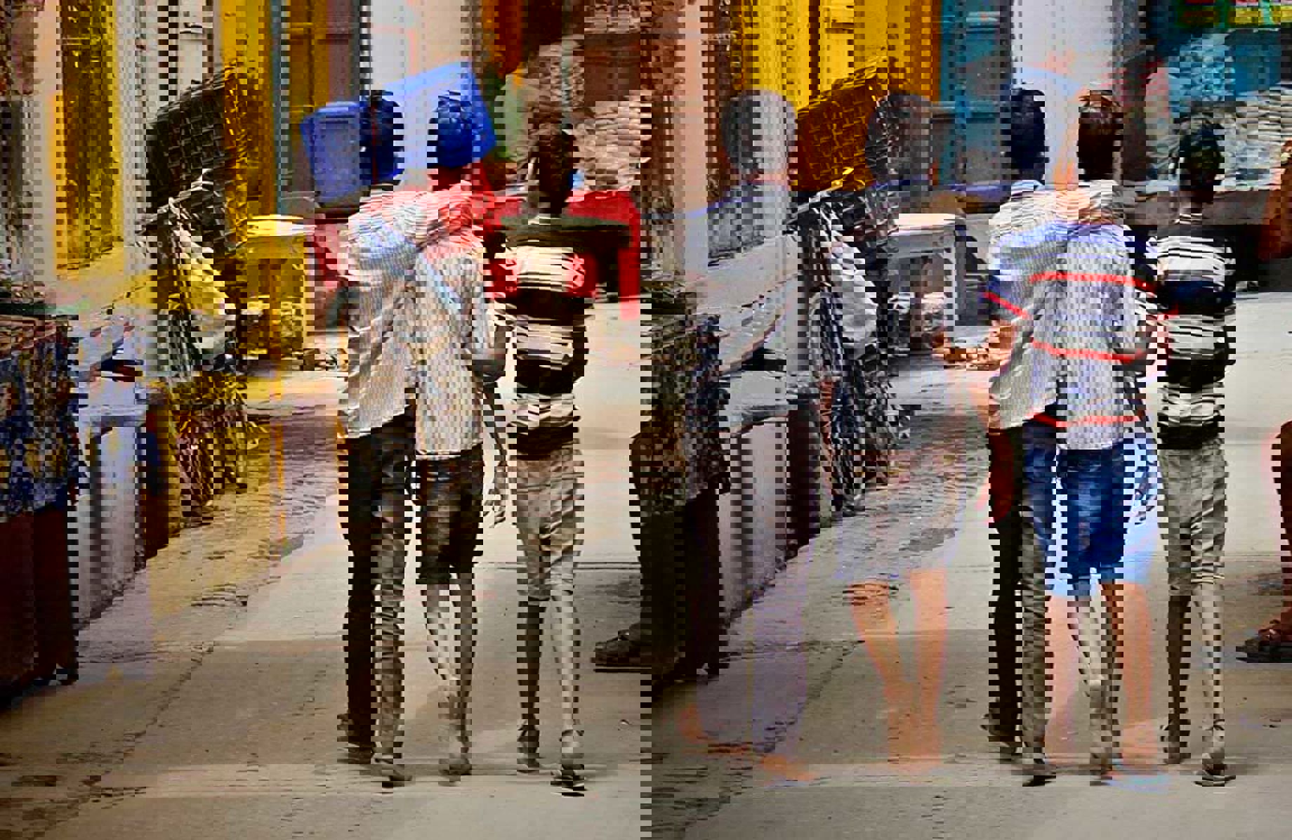 Children walking along a street