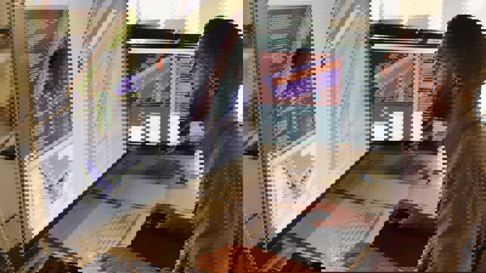 Designer at work using a building