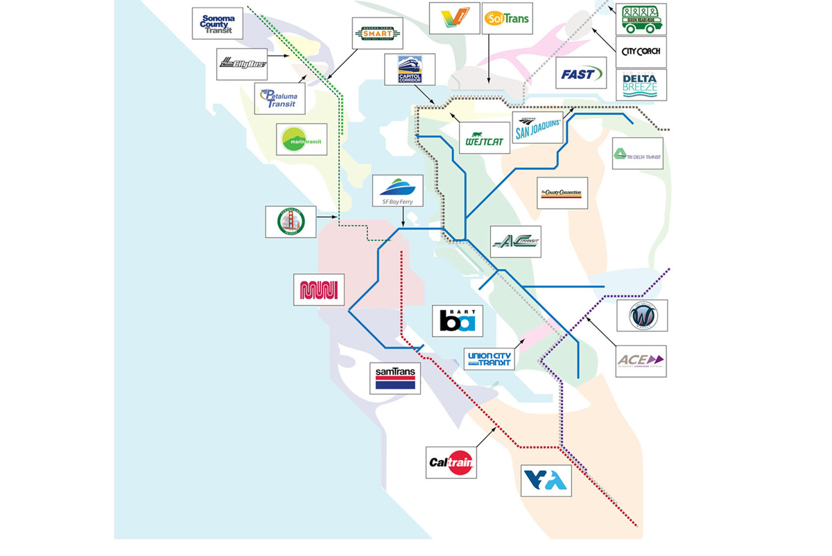 Map of public transport providers in the San Francisco Bay Area