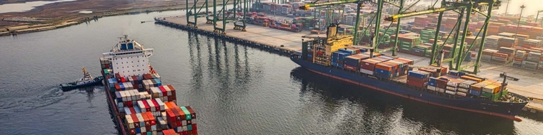 Aerial view of a shipping port