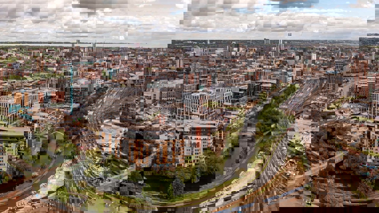 Aerial view of urban transport in a city