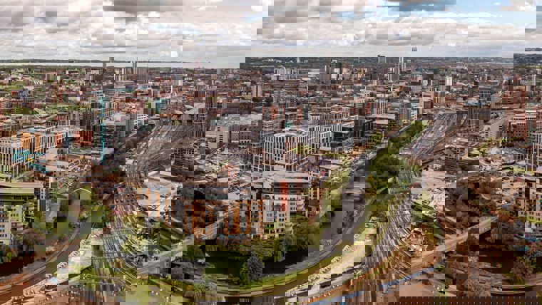 Aerial view of urban transport in a city