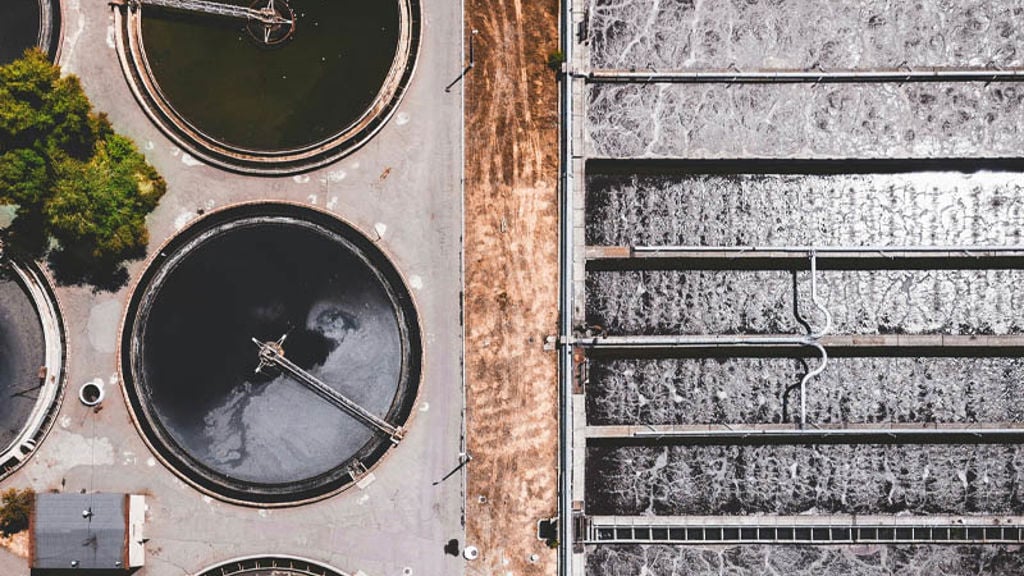 Aerial view of a water treatment plant