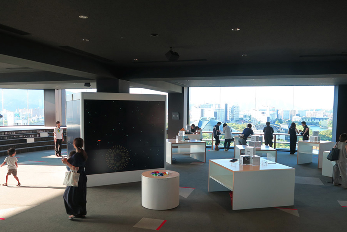 People inside the Orizuru Tower