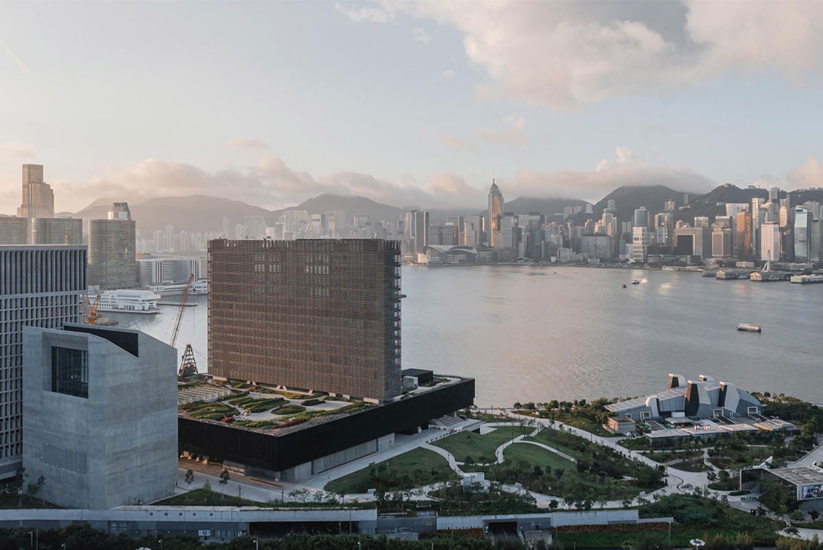 Aerial view of M+ Museum on the waterfront