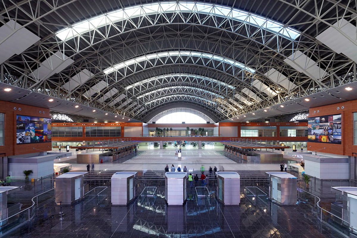 Interior view of airport terminal