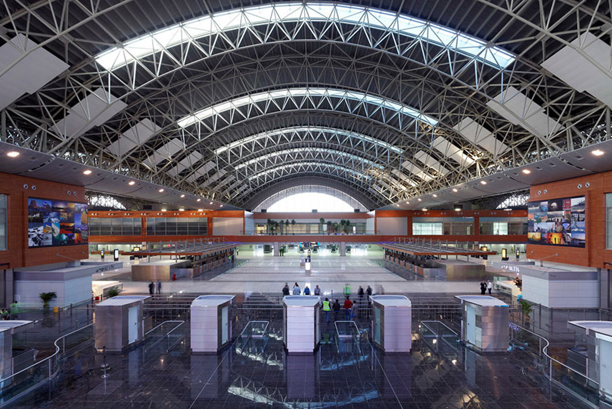 Interior view of airport terminal