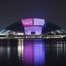 Singapore Sports Hub lit up at night