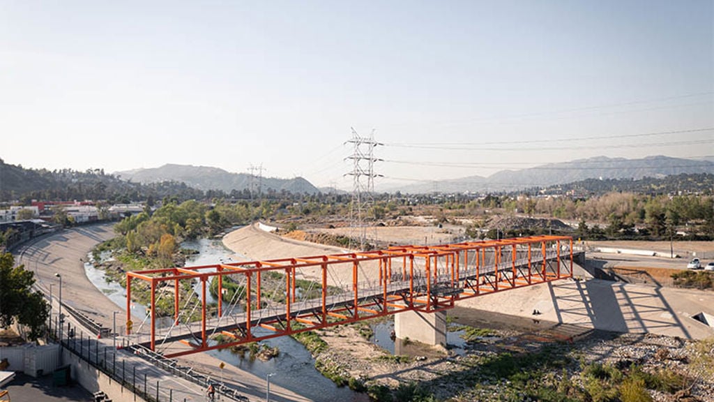 A bridge over a road.
