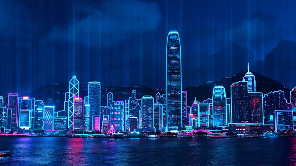 The Hong Kong skyline at night