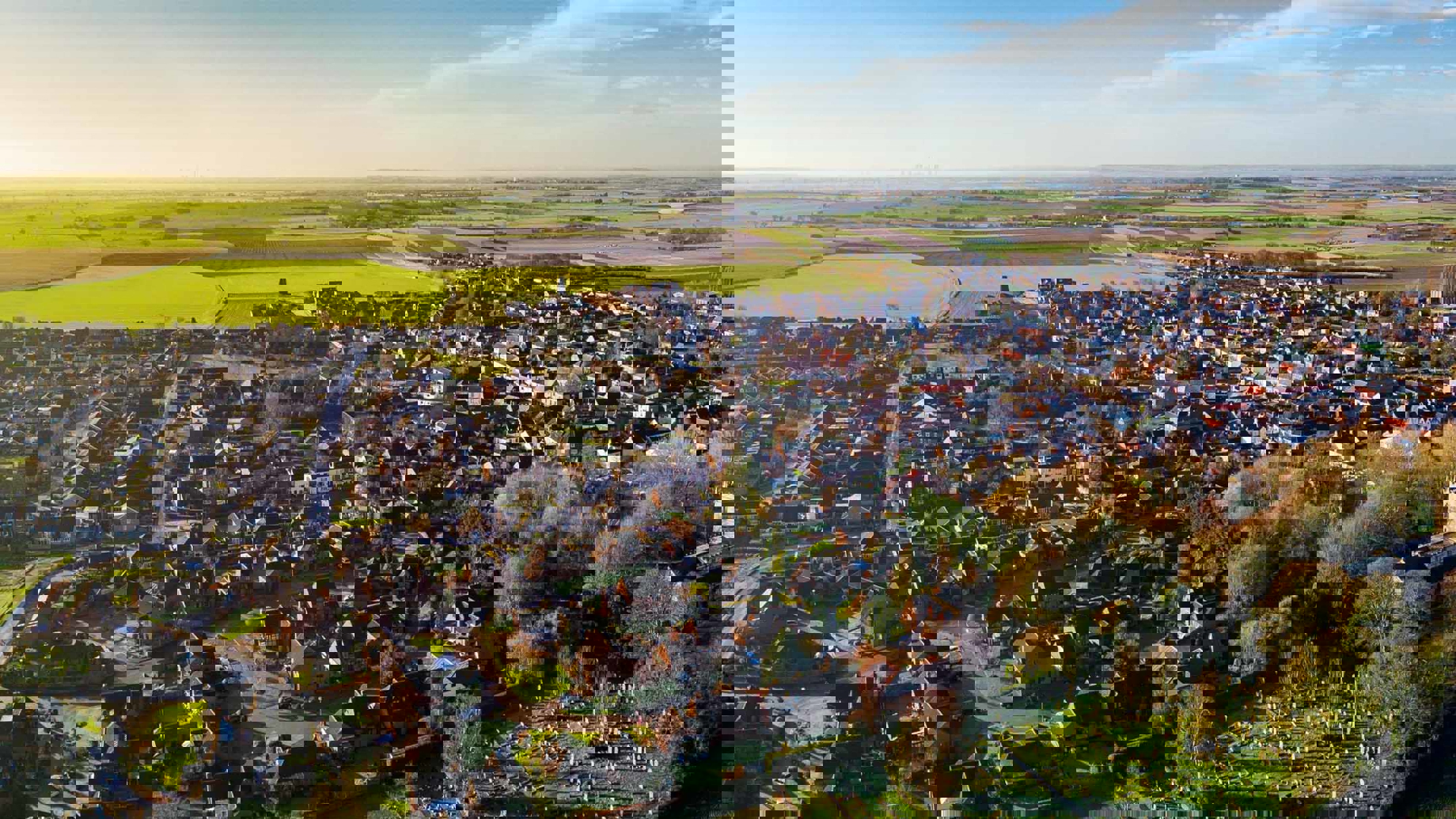 Aerial view of a rural village in England