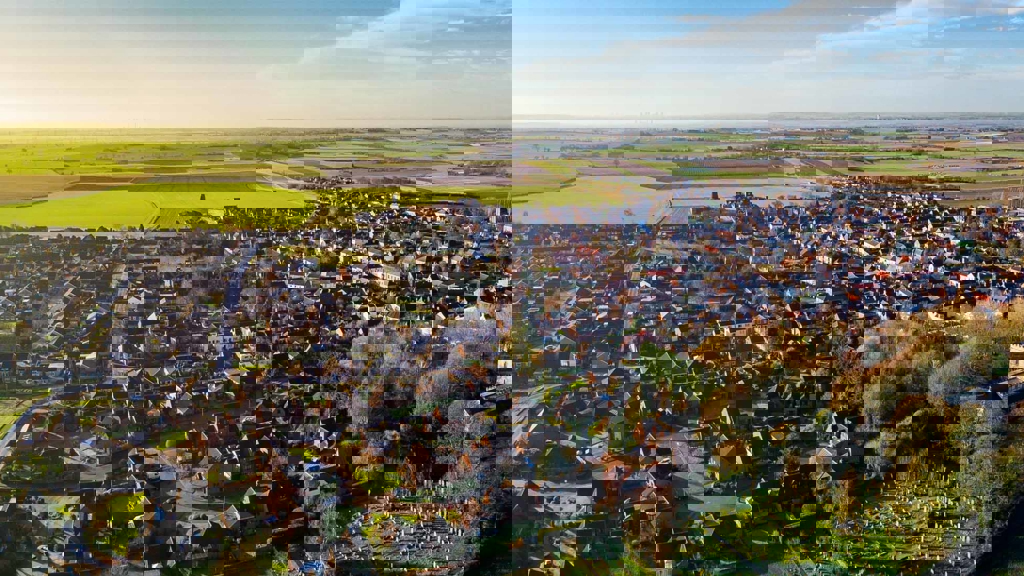 Aerial view of a rural village in England