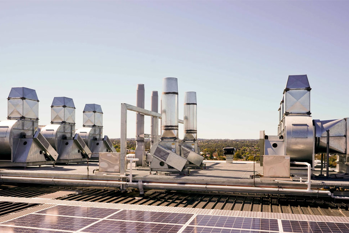 Solar panels on the roof are part of efforts to improve energy efficiency