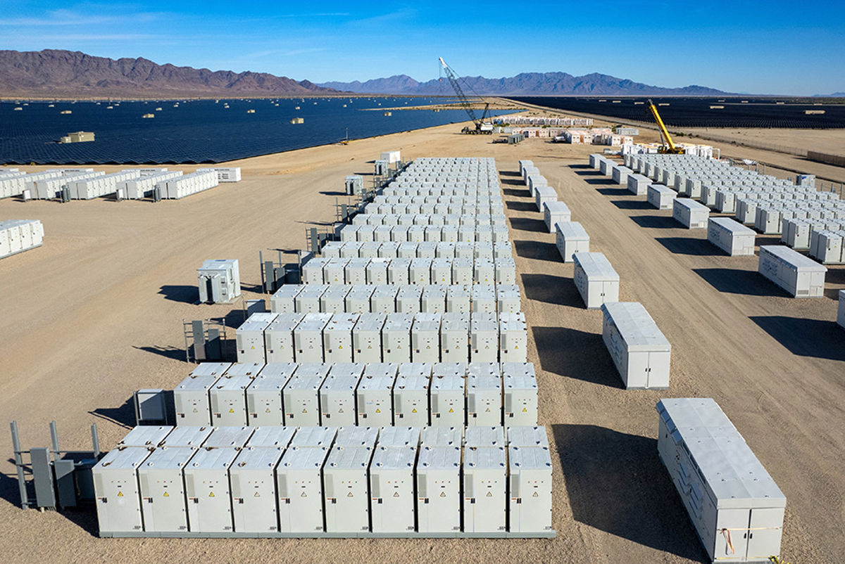 Aerial view of Desert Sunlight Solar Farm battery storage units